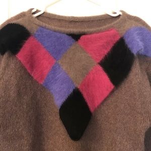 Argyle Triangle Bib Collar Brown Sweater Vintage